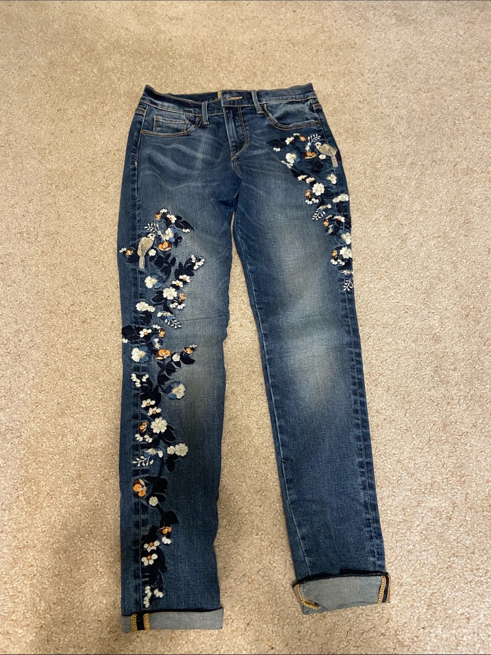 Embroidered Driftwood skinny jeans